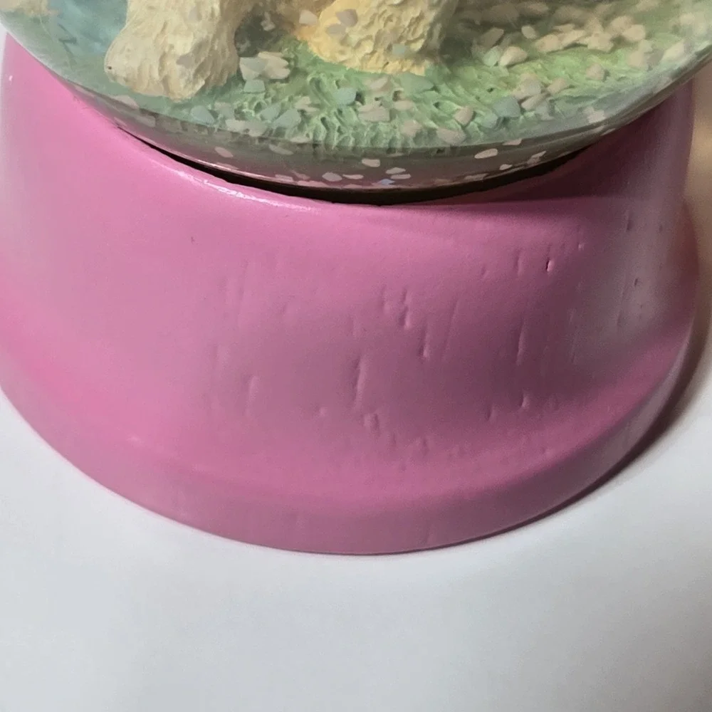 VINTAGE Snow Globe Easter Egg Shape Glass Pink Base Cheryl‎ Ann Johnson 1992